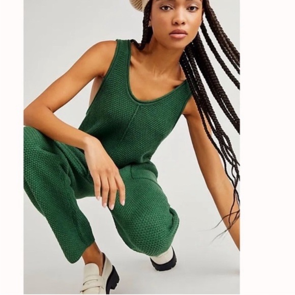 FREE PEOPLE -  Textured Jumpsuit, Moss Green, Sleeveless, XS - Picture 1 of 8